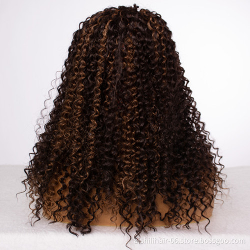 Headband wigs wholesale mix brown heat resistant afro kinky curly fibre headband synthetic hair wigs for black women